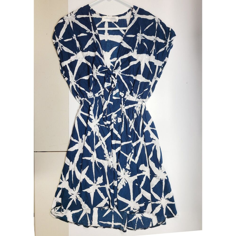 Walker & Wade Blue White Batik Tie-Front Beach Romper - Size XS